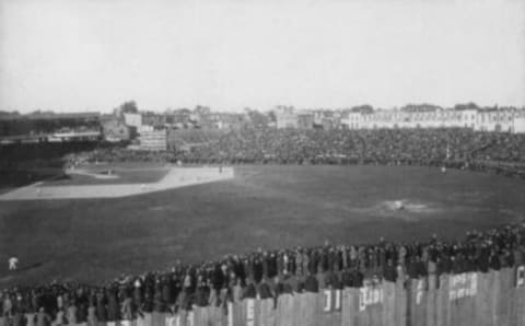 A crowd estimated at 30,000 overflows onto the playing field as Boston and Baltimore meet in late September at Baltimore’s 9,000 seat Union Grounds to decide the 1897 pennant. (Photo by Mark Rucker/Transcendental Graphics/Getty Images)