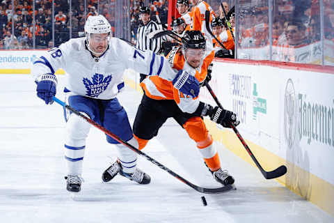 PHILADELPHIA, PENNSYLVANIA – NOVEMBER 10: T.J. Brodie #78 of the Toronto Maple Leafs  (Photo by Tim Nwachukwu/Getty Images)