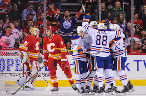 CALGARY, AB – JANUARY 21: Edmonton Oilers against Calgary Flames (Photo by Derek Leung/Getty Images)