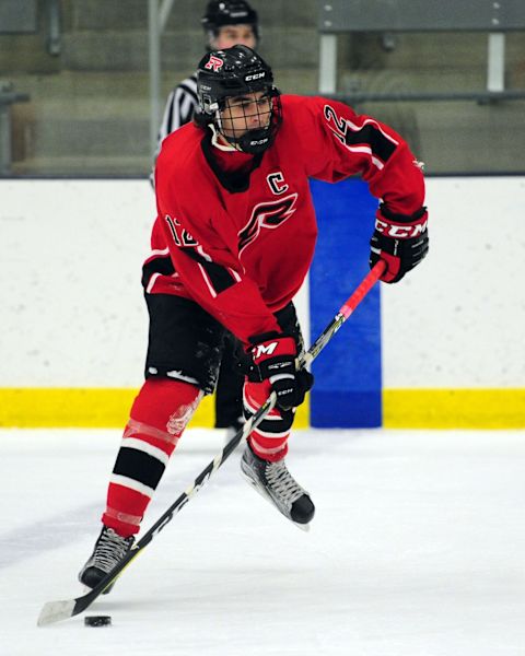 PRIOR LAKE, MN – DECEMBER 28: Elk River Elks forward Jackson Perbix shoots against the Holy Family Fire during a prep hockey game at Dakotah! Ice Center in Prior Lake, MN on Dec. 28, 2017. Perbix has committed to play hockey at Notre Dame. (Photo by Josh Holmberg/Icon Sportswire via Getty Images)