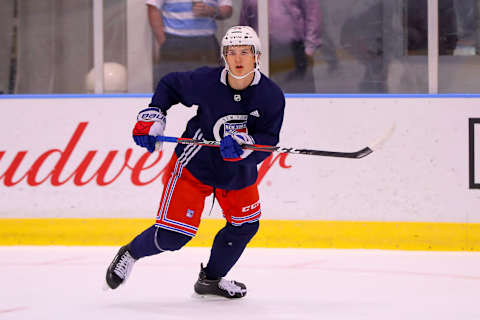 NEW YORK, NY – JUNE 29: New York Rangers Right Wing Vitali Kravtsov (74) skates during New York Rangers Prospect Development Camp on June 29, 2018 at the MSG Training Center in New York, NY. (Photo by Rich Graessle/Icon Sportswire via Getty Images)