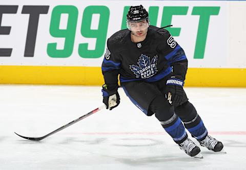 TORONTO, ON – MARCH 23: Mark Giordano #55 of the Toronto Maple Leafs  . (Photo by Claus Andersen/Getty Images)