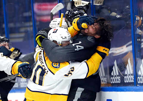 Nashville Predators defenseman Mark Borowiecki (90)  Mandatory Credit: Kim Klement-USA TODAY Sports