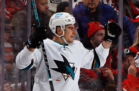 Timo Meier #28 of the San Jose Sharks. (Photo by Bruce Bennett/Getty Images)