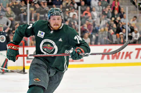 SAINT PAUL, MN – JUNE 28: Minnesota Wild Development Camp attendee Dmitry Sokolov (74) follows the play during the Minnesota Wild Development Camp 3-on-3 Tournament on June 28, 2019, at TRIA Rink at Treasure Island Center in St. Paul, MN (Photo by Nick Wosika/Icon Sportswire via Getty Images)