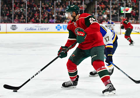 ST. PAUL, MN – JANUARY 26: Minnesota Wild Defenceman Matt Dumba (24) carries the puck during a NHL game between the Minnesota Wild and St. Louis Blues on January 26th, 2017 at the Xcel Energy Center in St. Paul, MN. The Wild defeated the Blues 5-1.(Photo by Nick Wosika/Icon Sportswire via Getty Images)