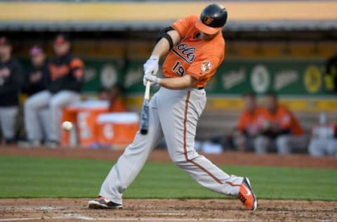 OAKLAND, CA – MAY 05: Chris Davis #19 of the Baltimore Orioles bats against the Oakland Athletics in the top of the fourth inning at the Oakland Alameda Coliseum on May 5, 2018 in Oakland, California. (Photo by Thearon W. Henderson/Getty Images)