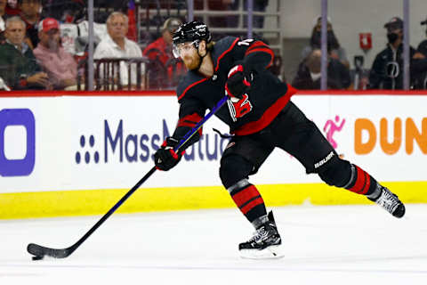 RALEIGH, NORTH CAROLINA – JUNE 08: Dougie Hamilton #19 of the Carolina Hurricanes   (Photo by Jared C. Tilton/Getty Images)