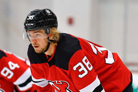 Topias Vilen #38 of the New Jersey Devils. (Photo by Rich Graessle/Getty Images)