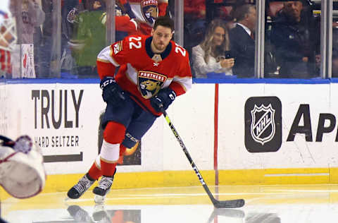 SUNRISE, FLORIDA – NOVEMBER 04: Chase Priskie #22 of the Florida Panthers skates in his first NHL game against the Washington Capitals on November 04, 2021 at the FLA Live Arena in Sunrise, Florida. (Photo by Bruce Bennett/Getty Images)