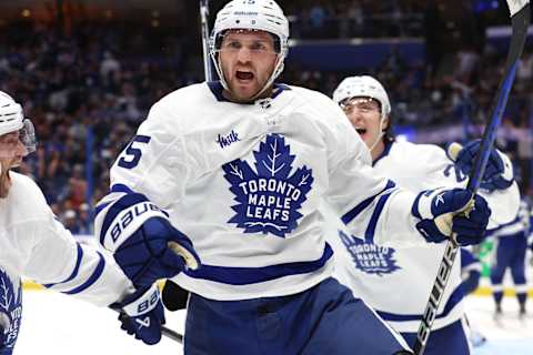 Apr 24, 2023; Tampa, Florida, USA; Toronto Maple Leafs center Alexander Kerfoot  Credit: Kim Klement-USA TODAY Sports