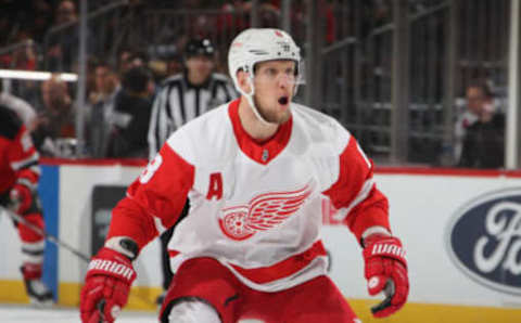 NEWARK, NEW JERSEY – FEBRUARY 13: Justin Abdelkader #8 of the Detroit Red Wings skates against the New Jersey Devils at the Prudential Center on February 13, 2020 in Newark, New Jersey. The Devils defeated the Red Wings 4-1. (Photo by Bruce Bennett/Getty Images)