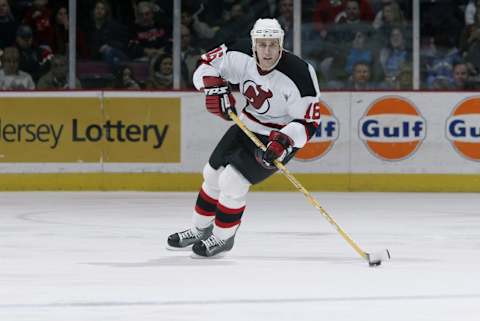 Michael Rupp #16 of the New Jersey Devils. (Photo by Al Bello/Getty Images/NHLI)