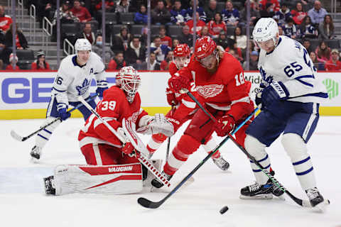 DETROIT, MICHIGAN – JANUARY 29: Ilya Mikheyev #65 of the Toronto Maple Leafs  . (Photo by Gregory Shamus/Getty Images)