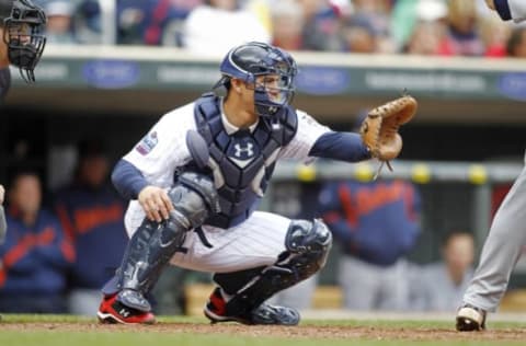 MINNEAPOLIS, MN – MAY 5: Wilson Ramos #44 of the Minnesota Twins catches as the Detroit Tigers bat on May 5, 2010 at Target Field in Minneapolis, Minnesota. The Twins won 5-4. (Photo by Bruce Kluckhohn/Getty Images)