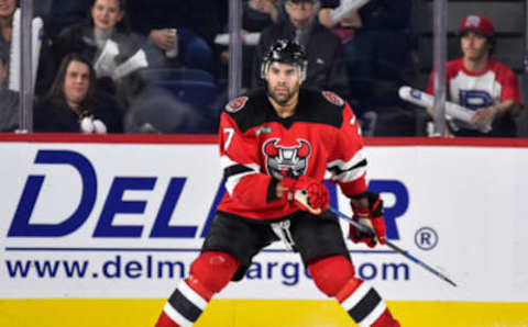 LAVAL, QC – OCTOBER 13: Brian Strait #7 of the Binghamton Devils skates against the Laval Rocket during the AHL game at Place Bell on October 13, 2017 in Laval, Quebec, Canada. The Laval Rocket defeated the Binghamton Devils 8-7 in overtime. (Photo by Minas Panagiotakis/Getty Images)