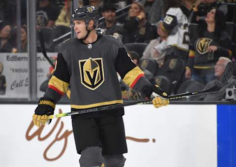 LAS VEGAS, NEVADA – OCTOBER 02: Brayden McNabb #3 of the Vegas Golden Knights skates during the second period against the San Jose Sharks at T-Mobile Arena on October 02, 2019 in Las Vegas, Nevada. (Photo by David Becker/NHLI via Getty Images)