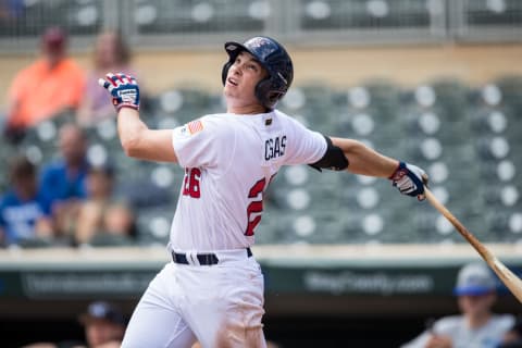 MINNEAPOLIS, MN- AUGUST 27: Triston Casas #26 of the USA Baseball 18U National Team bats against Iowa Western CC on August 27, 2017, at Target Field in Minneapolis, Minnesota. (Photo by Brace Hemmelgarn/Getty Images)