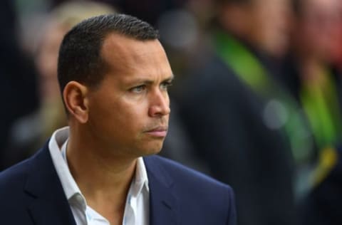 Feb 5, 2017; Houston, TX, USA; MLB former player Alex Rodriguez looks on from the sidelines before Super Bowl LI between the Atlanta Falcons and the New England Patriots at NRG Stadium. Mandatory Credit: Bob Donnan-USA TODAY Sports