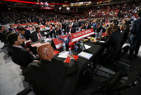 CHICAGO, IL – JUNE 23: A general view of the Washington Capitals draft table is seen during Round One of the 2017 NHL Draft at United Center on June 23, 2017 in Chicago, Illinois. (Photo by Dave Sandford/NHLI via Getty Images)