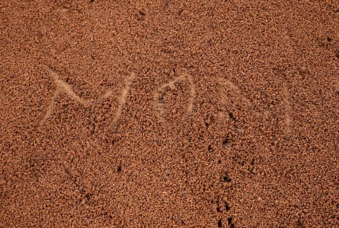 TORONTO, ON – SEPTEMBER 5: A message for his late mother scribbled in the dirt in front of home plate by Rowdy Tellez #68 of the Toronto Blue Jays after making his MLB debut following their victory during MLB game action against the Tampa Bay Rays at Rogers Centre on September 5, 2018 in Toronto, Canada. (Photo by Tom Szczerbowski/Getty Images)