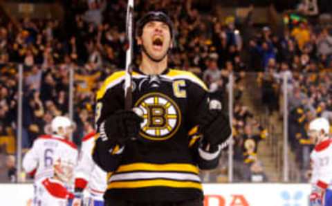 Feb 12, 2017; Boston, MA, USA; Boston Bruins defenseman Zdeno Chara (33) celebrates his shorthanded goal against Montreal Canadiens goalie Carey Price (31) during the second period at TD Garden. Mandatory Credit: Winslow Townson-USA TODAY Sports