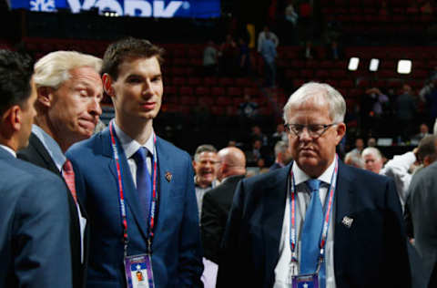 SUNRISE, FL – JUNE 26: (l-r) John Chayka and Gary Drummond of the Arizona Coyotes attend the 2015 NHL Draft at BB&T Center on June 26, 2015 in Sunrise, Florida. (Photo by Bruce Bennett/Getty Images)