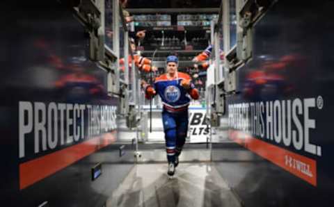 EDMONTON, AB – NOVEMBER 29: Jesse Puljujarvi #98 of the Edmonton Oilers walks to the dressing room prior to the game against the Los Angeles Kings on November 29, 2018 at Rogers Place in Edmonton, Alberta, Canada. (Photo by Andy Devlin/NHLI via Getty Images)