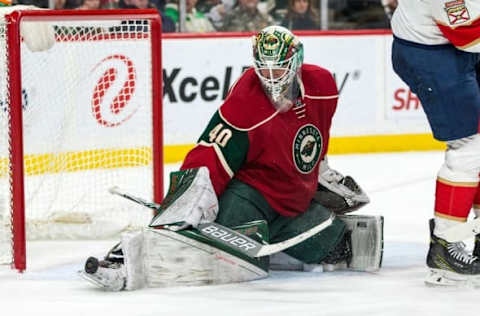 NHL Power Rankings: Minnesota Wild goalie Devan Dubnyk (40) makes a save during the second period against the Florida Panthers at Xcel Energy Center. Mandatory Credit: Brace Hemmelgarn-USA TODAY Sports