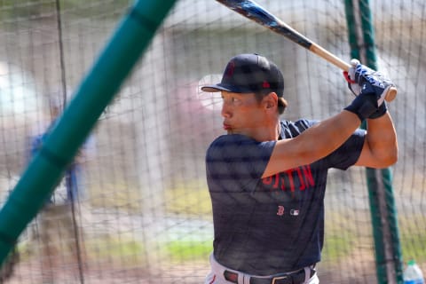 Feb 15, 2023; Fort Myers, FL, USA; Boston Red Sox center fielder Masataka Yoshida (7) participates in spring training workouts at Fenway South Player Development Complex. Mandatory Credit: Nathan Ray Seebeck-USA TODAY Sports