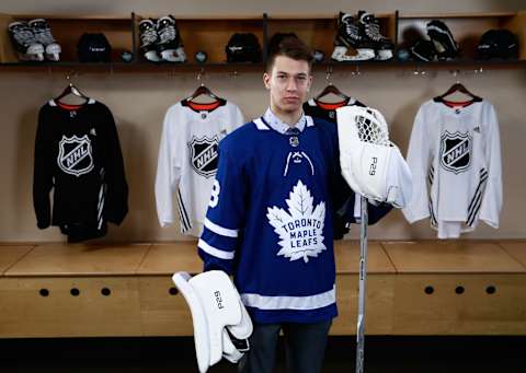 DALLAS, TX – JUNE 23: Zachary Bouthillier poses for a portrait after being selected 209th overall by the Toronto Maple Leafs during the 2018 NHL Draft at American Airlines Center on June 23, 2018 in Dallas, Texas. (Photo by Jeff Vinnick/NHLI via Getty Images)