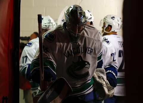 Jan 15, 2016; Raleigh, NC, USA; Vancouver Canucks goalie Jacob Markstrom (25) comes out of the locker room for the start of the third period against the Carolina Hurricanes at PNC Arena. The Vancouver Canucks defeated the Carolina Hurricanes 3-2 in overtime. Mandatory Credit: James Guillory-USA TODAY Sports