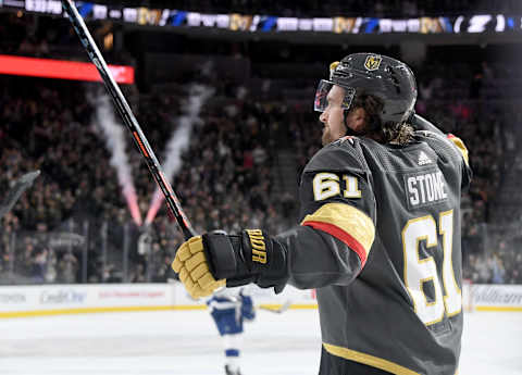 LAS VEGAS, NEVADA – FEBRUARY 20: Mark Stone #61 of the Vegas Golden Knights pumps his fist after scoring a second-period goal against the Tampa Bay Lightning during their game at T-Mobile Arena on February 20, 2020 in Las Vegas, Nevada. (Photo by Ethan Miller/Getty Images)