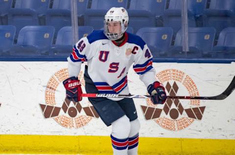 Jake Sanderson #48 of the U.S. Nationals. (Photo by Dave Reginek/Getty Images)