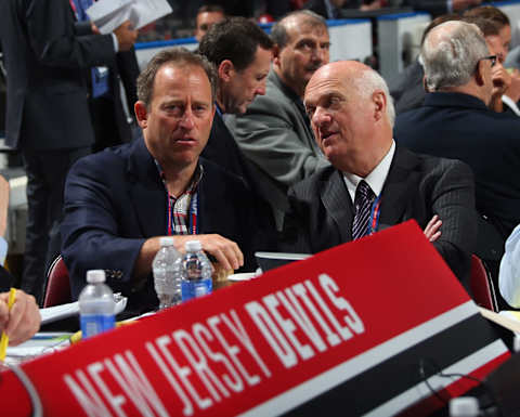 Josh Harris and Lou Lamoriello of the New Jersey Devils. (Photo by Bruce Bennett/Getty Images)