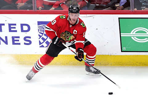 Jonathan Toews #19 of the Chicago Blackhawks (Photo by Stacy Revere/Getty Images)