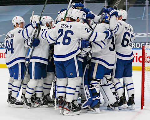 The Toronto Maple Leafs celebrate. Mandatory Credit: Perry Nelson-USA TODAY Sports