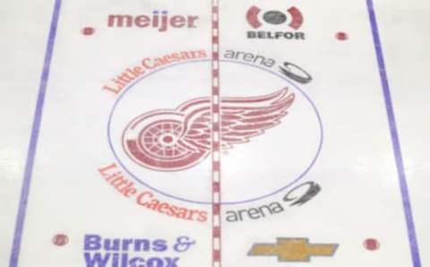 DETROIT, MICHIGAN – FEBRUARY 01: View of the Detroit Red Wings center ice logo during a game against the Toronto Maple Leafs at Little Caesars Arena on February 01, 2019 in Detroit, Michigan. (Photo by Gregory Shamus/Getty Images)