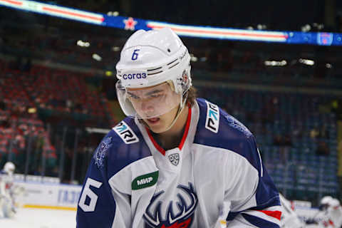 SAINT PETERSBURG, RUSSIA – 2022/09/26: Torpedo Hockey Club player, Bogdan Konyushkov. (Photo by Maksim Konstantinov/SOPA Images/LightRocket via Getty Images)