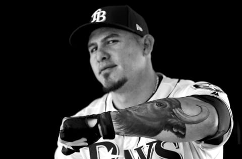 PORT CHARLOTTE, FL – FEBRUARY 18: (Editors Note: Image has been converted to black and white) Wilson Ramos