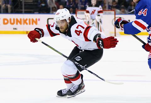 Chase De Leo #47 of the New Jersey Devils. (Photo by Bruce Bennett/Getty Images)