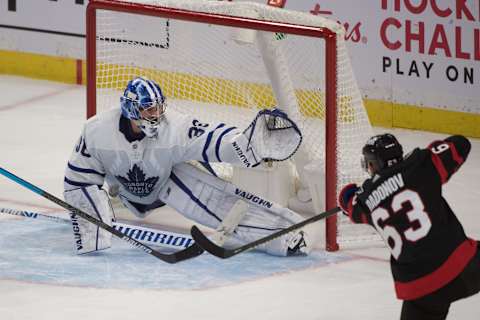 Jan 16, 2021; Ottawa, Ontario, CAN; Toronto Maple Leafs goalie Jack Campbell (36)  Mandatory Credit: Marc DesRosiers-USA TODAY Sports