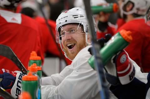 LAS VEGAS NV – MAY 29: Washington center Travis Boyd (72) on the bench during the Washington Capitals practice in preparation for game 2 of the Stanley Cup finals in Las Vegas NV on May 29, 2018. (Photo by John McDonnell/The Washington Post via Getty Images)