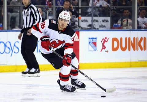 Timo Meier #96 of the New Jersey Devils. (Photo by Bruce Bennett/Getty Images)