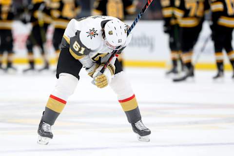 BOSTON, MASSACHUSETTS – JANUARY 21: Mark Stone #61 of the Vegas Golden Knights reacts after the Knights lost to the Boston Bruins 3-2 at TD Garden on January 21, 2020 in Boston, Massachusetts. (Photo by Maddie Meyer/Getty Images)