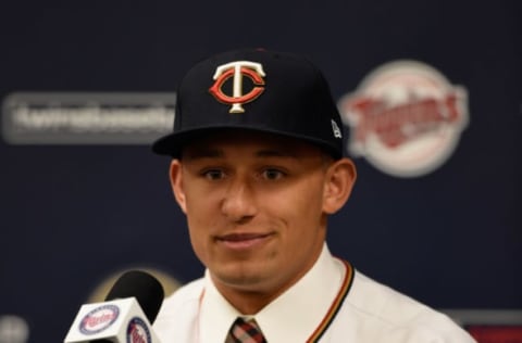 MINNEAPOLIS, MN – JUNE 17: Number one overall draft pick Royce Lewis speaks at a press conference on June 17, 2017, at Target Field in Minneapolis, Minnesota. (Photo by Hannah Foslien/Getty Images)