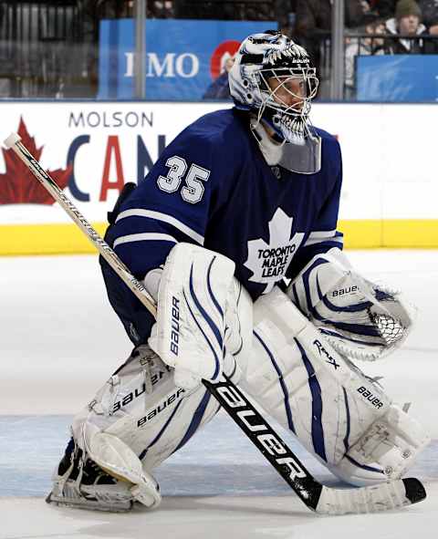 TORONTO – JANUARY 30: Vesa Toskala #35 of the Toronto Maple Leafs (Photo by Abelimages / Getty Images)