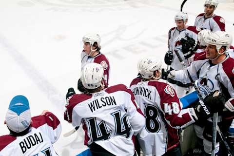 EDMONTON, CANADA – DECEMBER 30: The Colorado Avalanche celebrate a first period goal against the Edmonton Oilers at Rexall Place on December 30, 2010 in Edmonton, Alberta, Canada. (Photo by Dylan Lynch/NHLI via Getty Images)