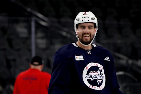 LAS VEGAS, NV – MAY 27: Matt Niskanen #2 of the Washington Capitals looks on during practice prior to Media Day for the 2018 NHL Stanley Cup Final at T-Mobile Arena on May 27, 2018 in Las Vegas, Nevada. (Photo by Bruce Bennett/Getty Images)