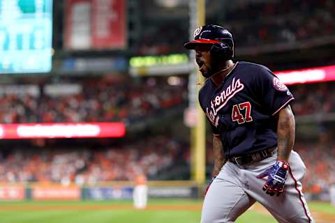 Howie Kendrick #47 of the Washington Nationals (Photo by Mike Ehrmann/Getty Images)